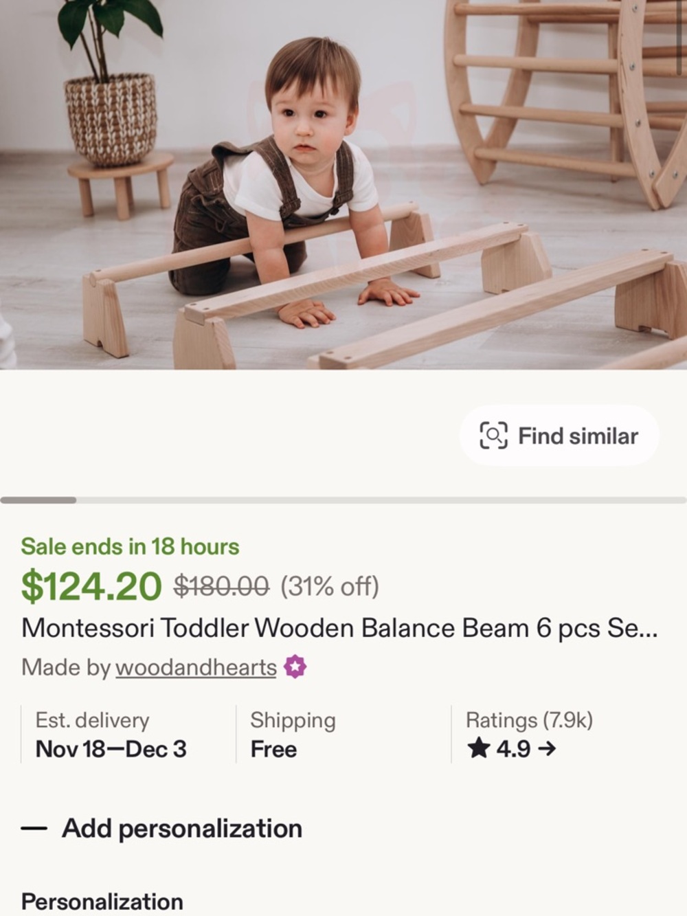 Montessori wooden balance beam